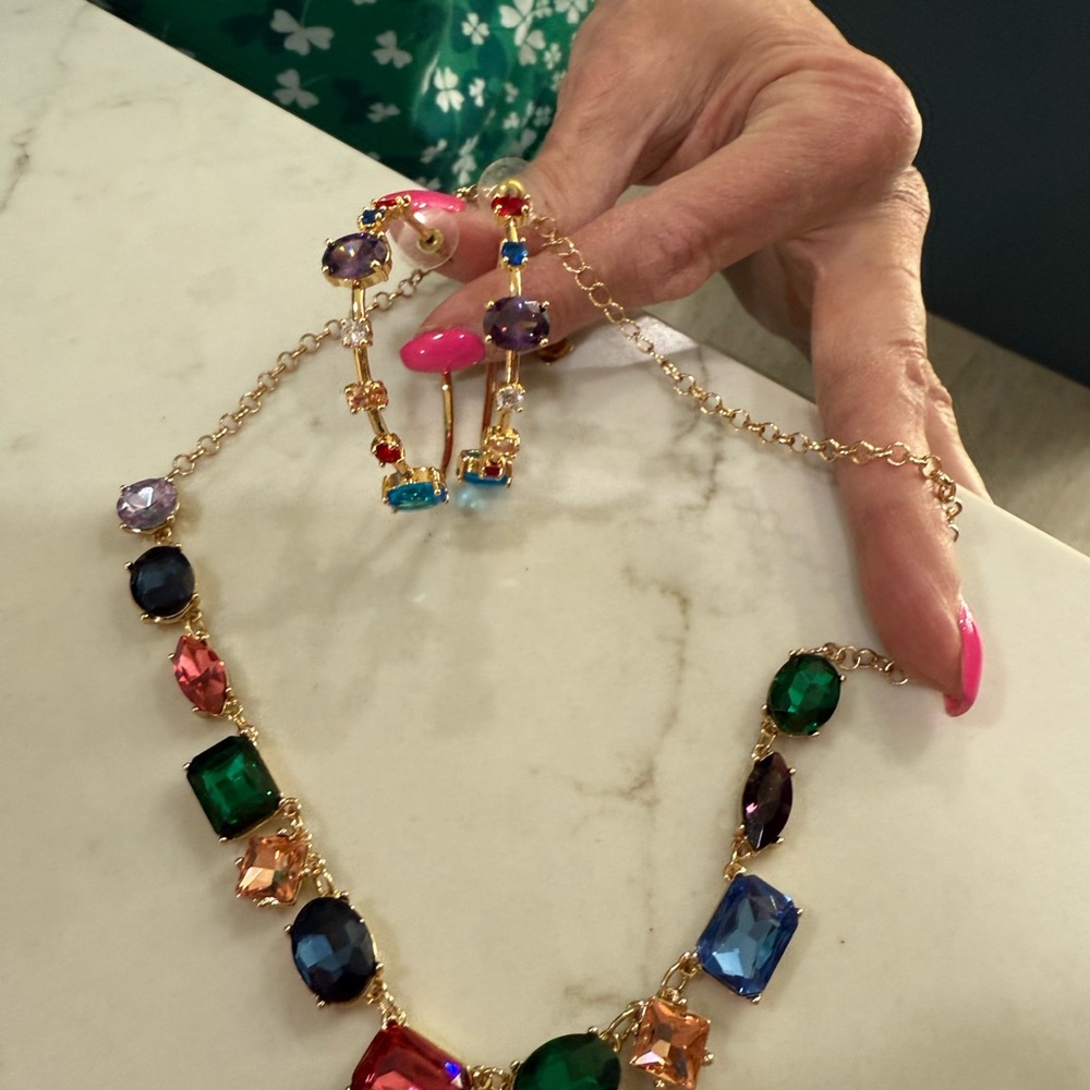 Multicolor Gemstone Necklace and Bracelet Set